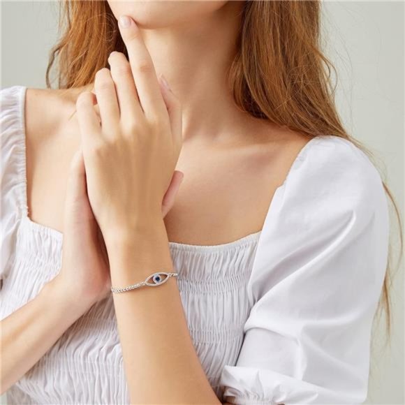 Guardian Gaze: 18K Gold Plated Silver Evil Eye Bracelet - Picture 3 of 6